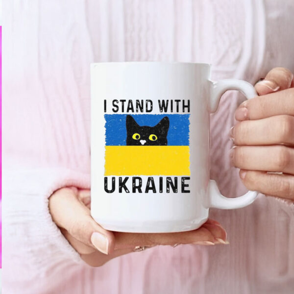 Cat I Stand With Ukraine Ukrainian Flag Mug