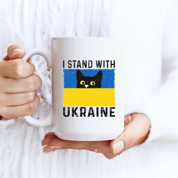 Cat I Stand With Ukraine Ukrainian Flag Mug