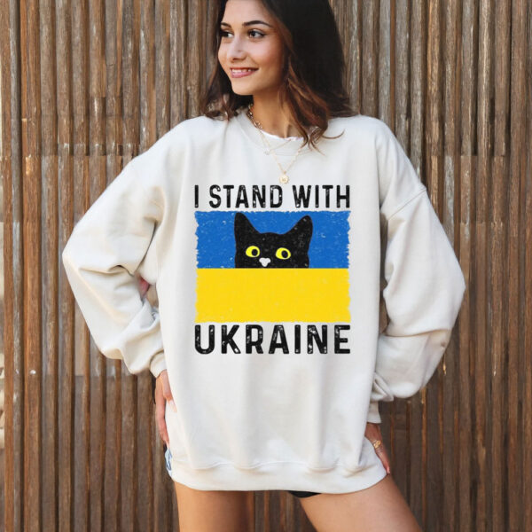 Cat I Stand With Ukraine Ukrainian Flag T-Shirt