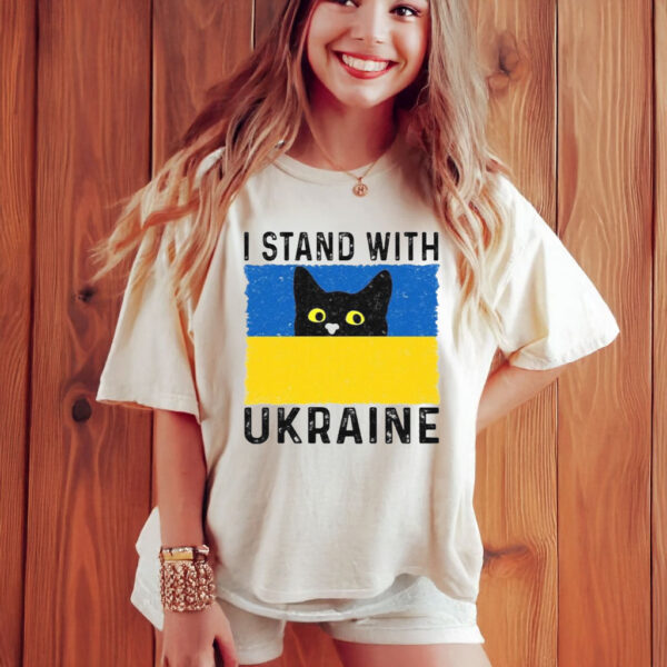 Cat I Stand With Ukraine Ukrainian Flag T-Shirt