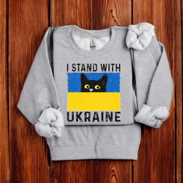 Cat I Stand With Ukraine Ukrainian Flag T-Shirt