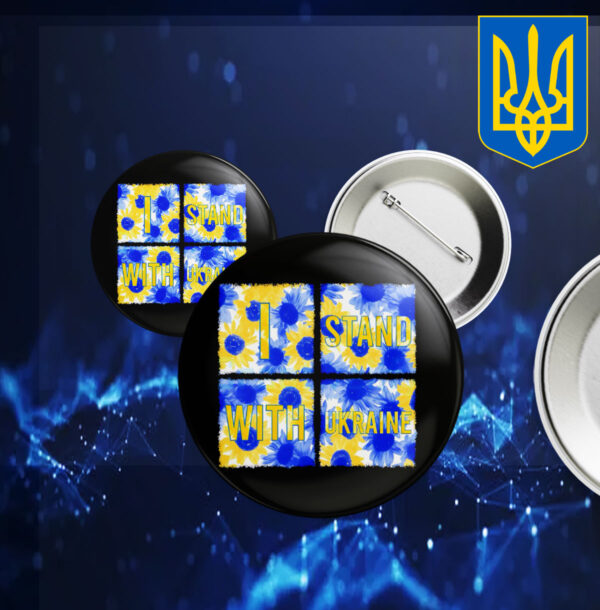 Stand With Ukraine Blue Yellow Sunflower Button